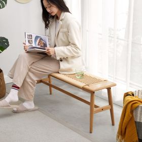 Woven Design Natural Oak Wood Dining Bench Bed Bench for Dining Room, Bedroom, Bathroom Woven Design Natural Oak Wood Dining Bench Bed Bench for Dining Room, Bedroom, Bathroom